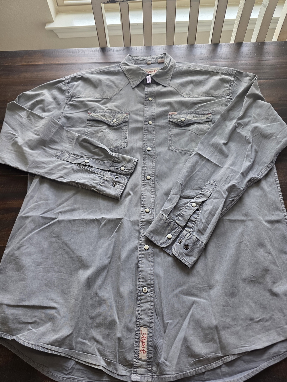 Rafter C Cowboy Collection XL Gray Western Pearl Snap Shirt 98% Cotton.
